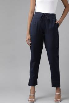 Navy-blue plain cotton trousers