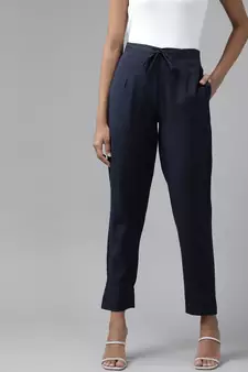 Navy-blue plain cotton trousers