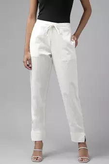 White plain cotton trousers