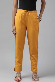Mustard plain cotton trousers