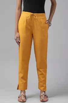 Mustard plain cotton trousers
