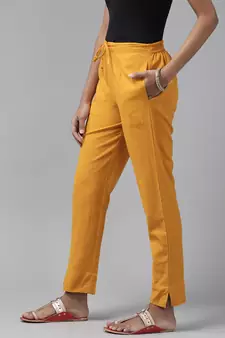 Mustard plain cotton trousers