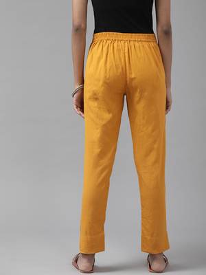 Mustard plain cotton trousers 3