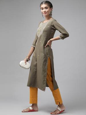 Mustard plain cotton trousers 4