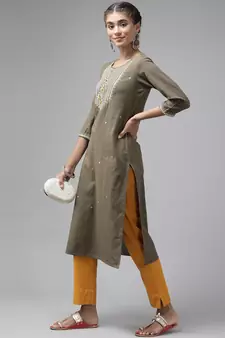 Mustard plain cotton trousers