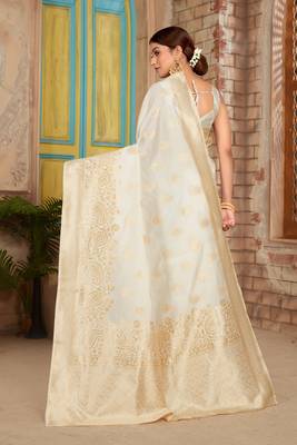 White woven silk saree with blouse 2