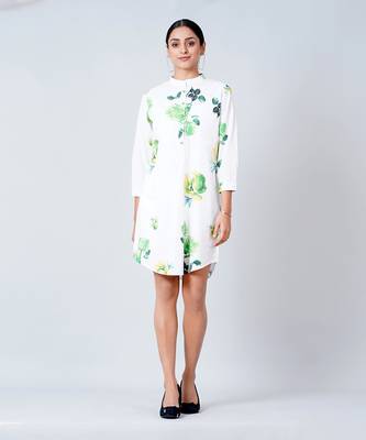 Green Floral Shirt Dress 1