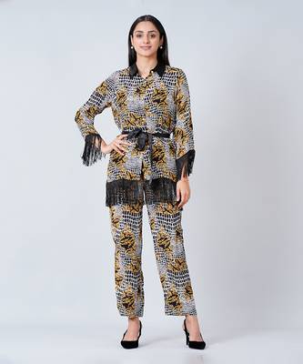 Yellow Baroque Animal Print Shirt And Palazzo Set 1
