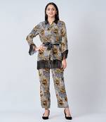 Yellow Baroque Animal Print Shirt And Palazzo Set