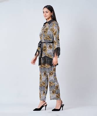 Yellow Baroque Animal Print Shirt And Palazzo Set 2