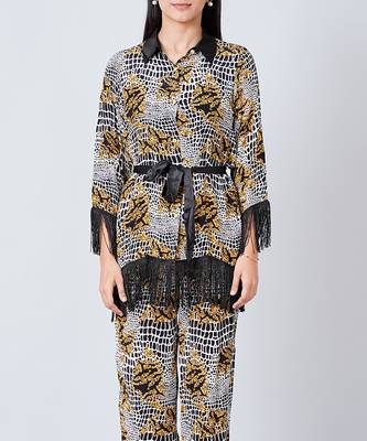 Yellow Baroque Animal Print Shirt And Palazzo Set 4