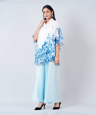Blue Floral Top And Pleated Palazzo Set 3