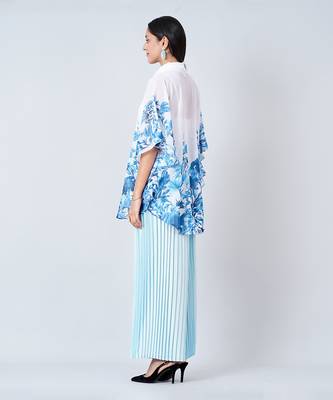 Blue Floral Top And Pleated Palazzo Set 4