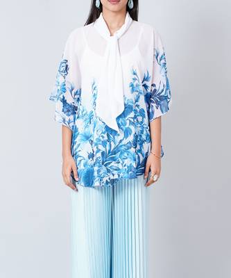 Blue Floral Top And Pleated Palazzo Set 5