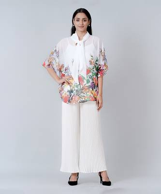 Multicoloured Floral Top And Pleated Palazzo Set 1