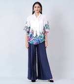 Purple And Blue Floral Top And Pleated Palazzo Set