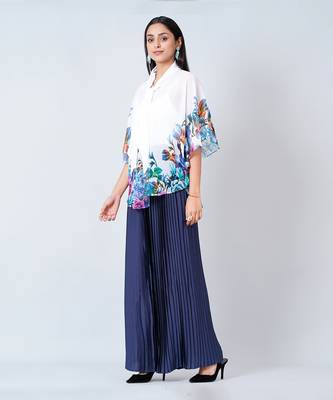 Purple And Blue Floral Top And Pleated Palazzo Set 2