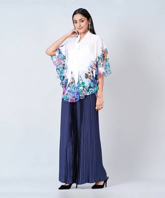 Purple And Blue Floral Top And Pleated Palazzo Set 3