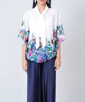 Purple And Blue Floral Top And Pleated Palazzo Set 5