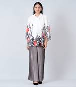 Red And Grey Floral Top And Pleated Palazzo Set