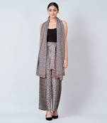 Brown Leopard Print Pleated Palazzo And Stole Set