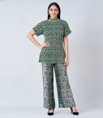 Green Animal Print Top And Knife Pleated Palazzo Set