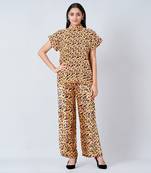 Yellow Animal Print Top And Knife Pleated Palazzo Set