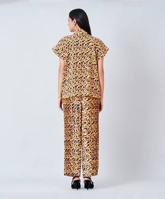 Yellow Animal Print Top And Knife Pleated Palazzo Set 3