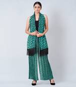Green Animal Print Pleated Palazzo And Stole Set