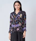 Black Jewel Print Lace-Up Top