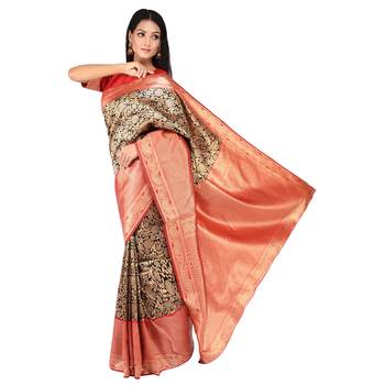 Black woven silk saree with blouse 3