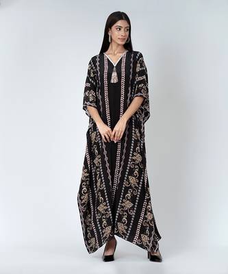 Black And Grey Silk Full Length Kaftan 1