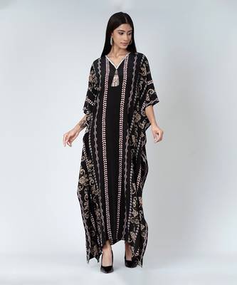 Black And Grey Silk Full Length Kaftan 2