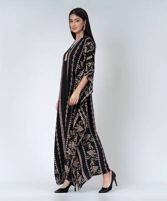 Black And Grey Silk Full Length Kaftan 3