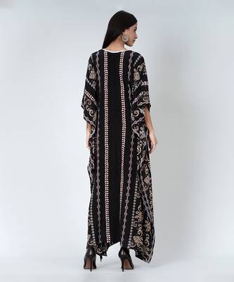 Black And Grey Silk Full Length Kaftan 4