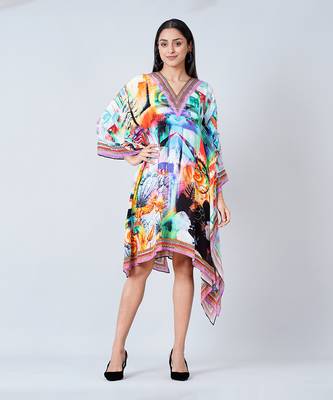 Multicoloured Abstract Mid Length Kaftan 1