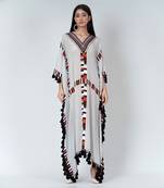 Grey Geometric Mid Length Kaftan With Lace