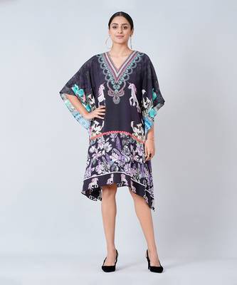 Black Silk Mid Length Kaftan 1