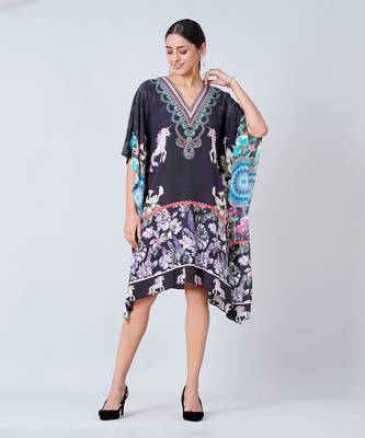 Black Silk Mid Length Kaftan 2