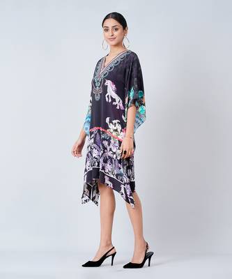 Black Silk Mid Length Kaftan 3