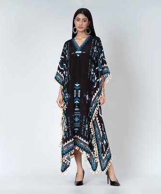 Black And Blue Aztec Mid Length Kaftan 1