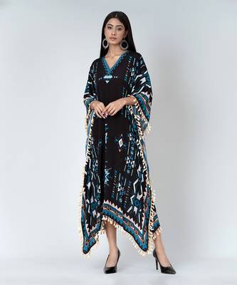 Black And Blue Aztec Mid Length Kaftan 2