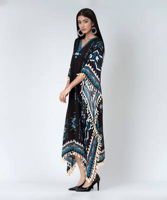 Black And Blue Aztec Mid Length Kaftan 3