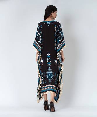 Black And Blue Aztec Mid Length Kaftan 4