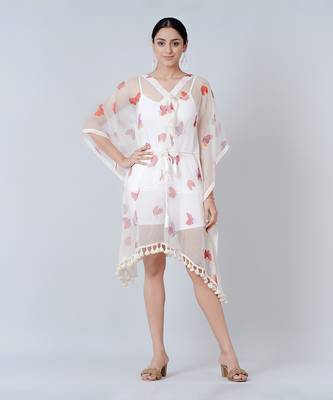 Red And Purple Butterfly Mid Length Kaftan 1