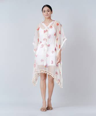 Red And Purple Butterfly Mid Length Kaftan 2