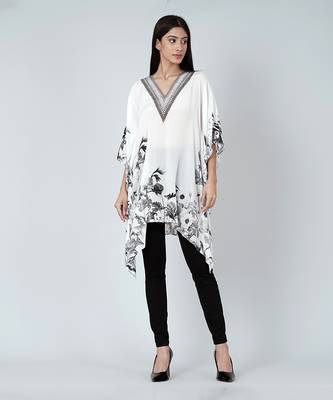 White Embellished Floral Kaftan Top 1