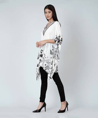 White Embellished Floral Kaftan Top 2