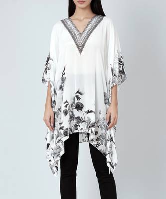 White Embellished Floral Kaftan Top 4