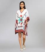 White And Blue Mosaic Print Kaftan Top